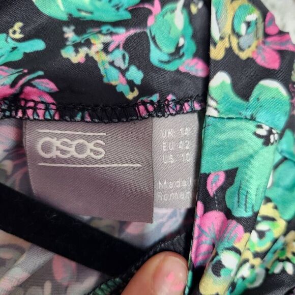 ASOS Design Womens Multicolor Puff Sleeves Floral Print Midi Tea Dress Size 10 - Picture 13 of 16